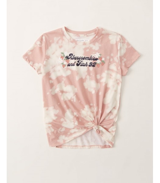 Abercrombie Pink Tie Dye Knot Front Graphic Logo Tee